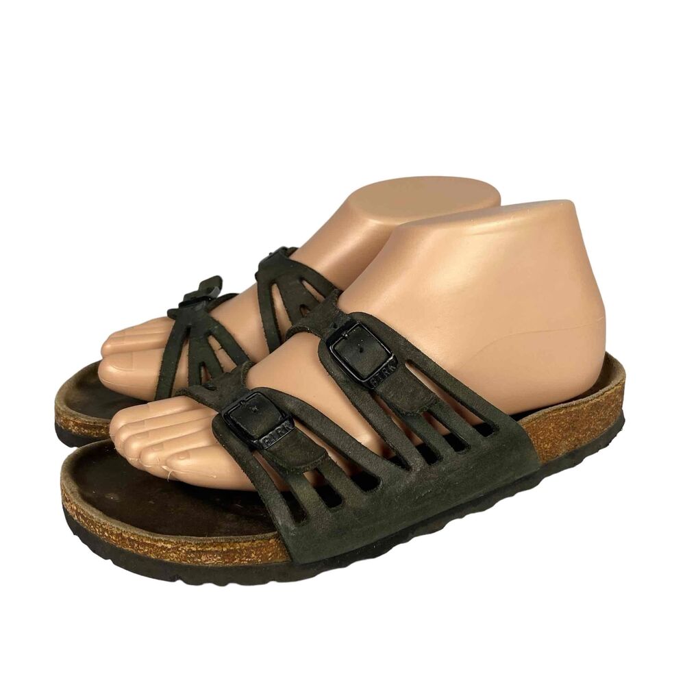 Birkenstock Granada Womens Size 37 US 6 6.5 Black Brown Strappy Sandals Buckle